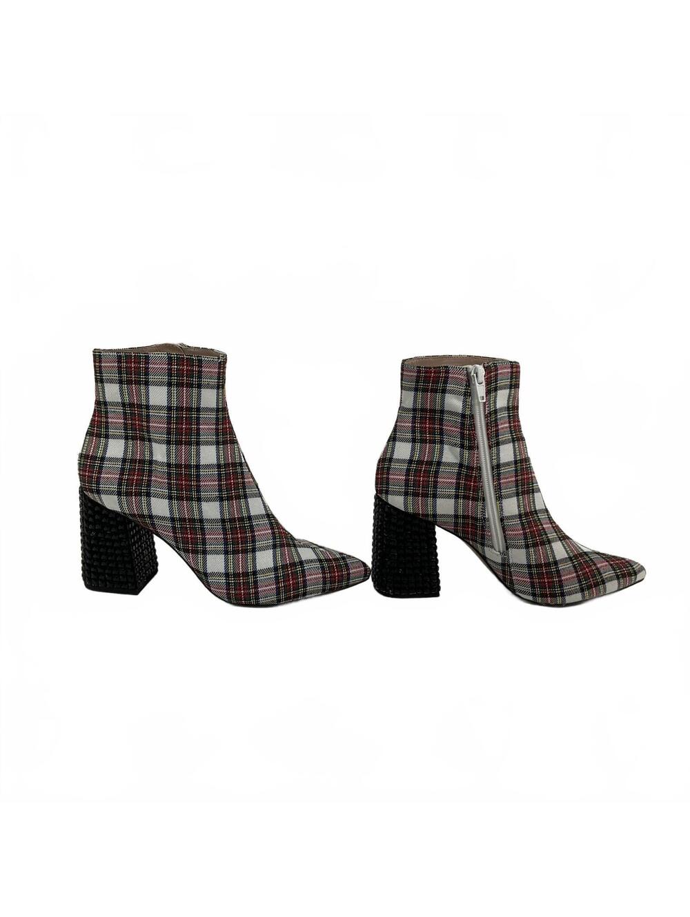 Betsey Johnson Kassie Plaid Pointed Toe Block Heel Ankle Boots Size 6.5M